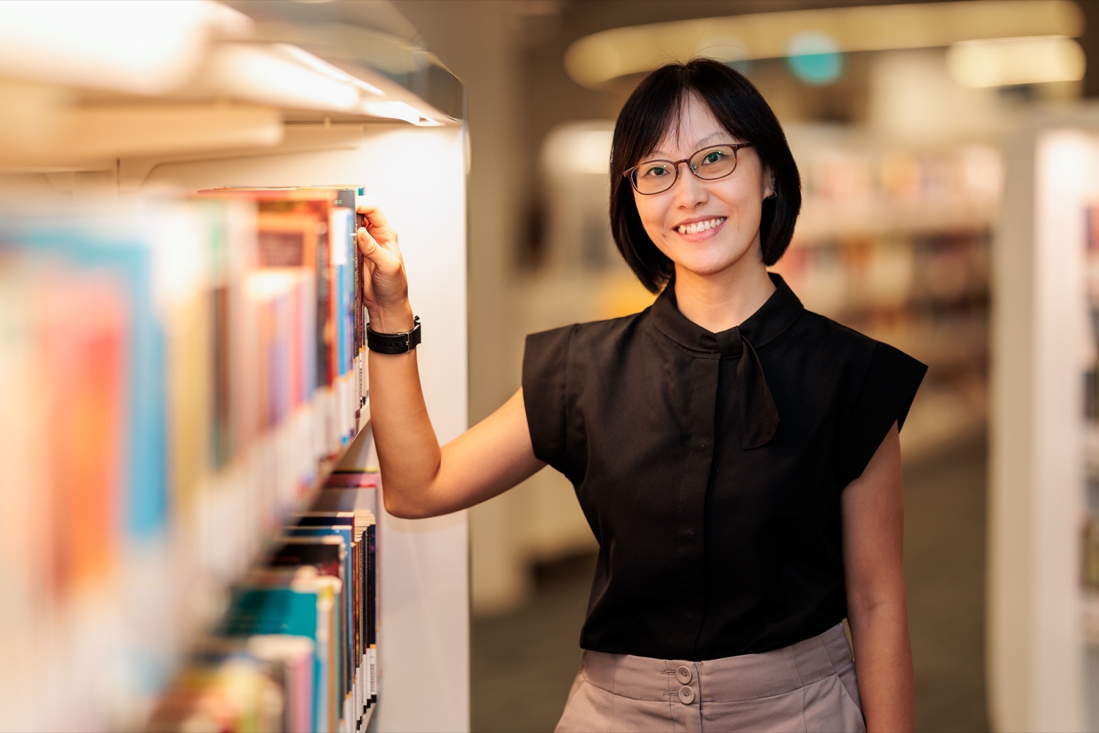 Yvonne Ng in the library